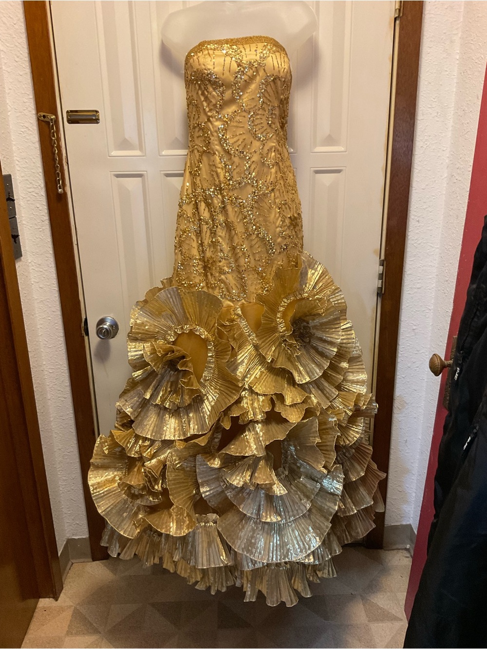 Beautiful! Vintage Metallic Gold 1980s Prom Maxi Dress S M 6